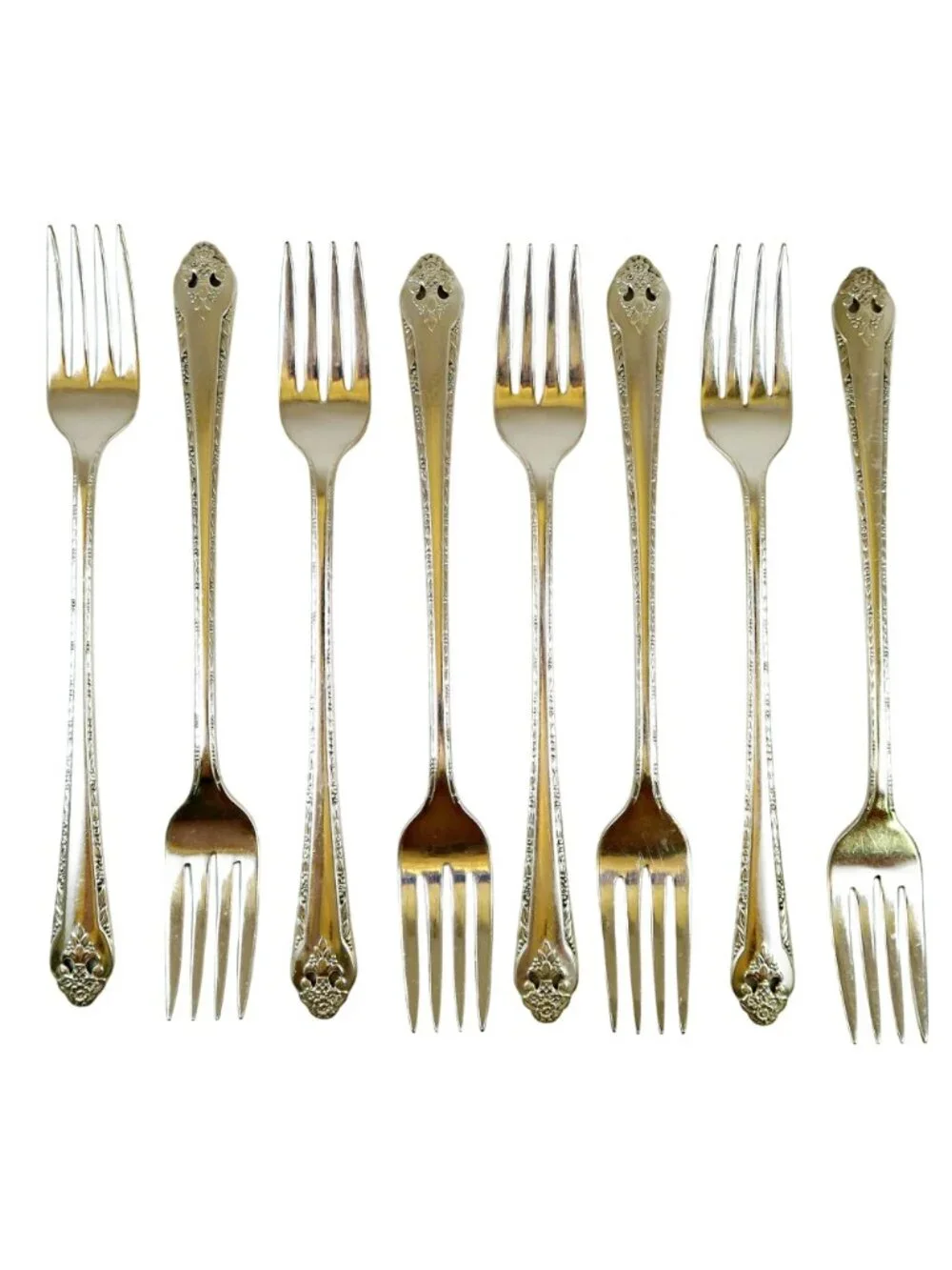 Lovely Lady Grille Forks (Set of 8) Holmes & Edwards Inlaid Silverplate Flatware